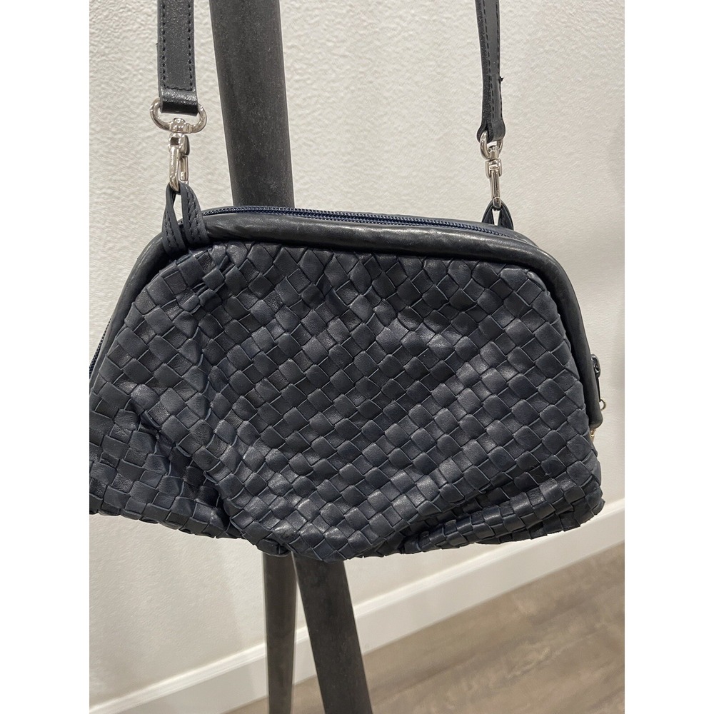 Studio‎ R Italian Vintage Intrecciato Navy  Leather Crossbody Bag